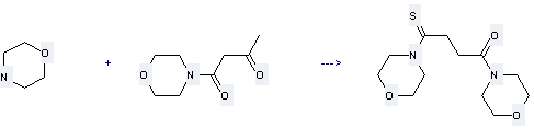 1,4-1,3-Butanedione,1-(4-morpholinyl)- can be used to produce di-morpholin-4-yl-4-thioxo-butan-1-one at the temperature of 110 °C